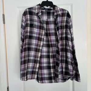 Chaps Black and Purple Plaid Casual Shirt